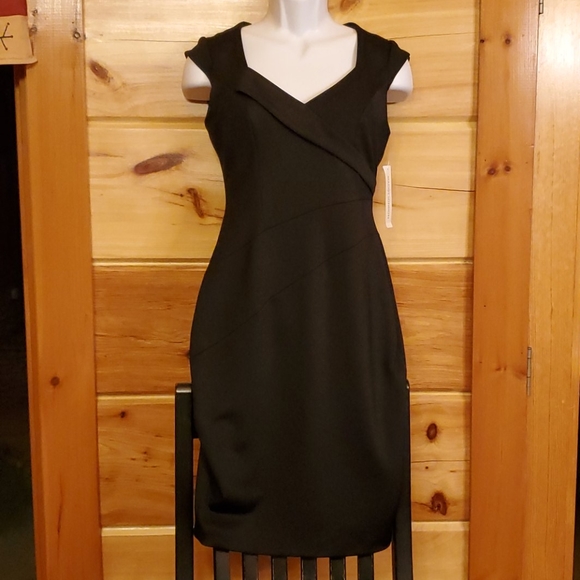 NEW Maggie London Black Sheath Midi Dress Size 10